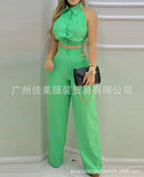 Summer New Fashionable, Sexy, Chest-Wrapped, Broad-Legged Casual Trouser Suit-Outfit