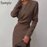 Night Club Elegant O Neck Ruched Long Sleeve Sexy Women Bodycon Dress 2020 Party Autumn Winter Black Wrap Long