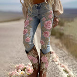 Women's Jeans Women's Trousers Color Flowers 3D Three-Dimensional Printed
