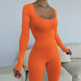 Sporty 2 Piece Sets Bodysuit Top Pants Sexy Tracksuit Sweatsuits for Women Clothing Sets Fall Casual Outfit