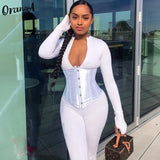 Summer fashion women fitness skinny jumpsuit activewear matching set solid bandage corset casual overalls workout