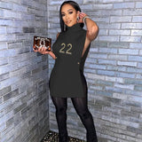 Number Embroidery Turtleneck Sleeveless Side Hollow Out Mini Dress Sexy Fashion Clothes for Women Clubwear