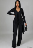 Knit V-Neck Irregular Top and Pants Elegant 2 Piece