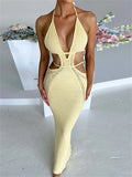 Women Sexy Knitted Cut Out Spaghetti Strap Long Dress Halter Backless Dress Club Party Y2K Female Vestidos Streetwear-Outfit