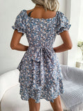 Sweetheart Neck Flounce Sleeve Mini