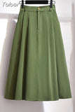 Fashion 2023 Summer Skirts Women Korean Style High Waist Mid Calf Elegant Button Long Maxi Skirts Female School