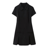 Spring Style Wide Pleated Lapel Short Slim Mini Dress 8342303-Outfit