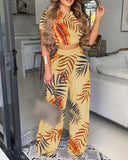 Women's Explosive Elegant Wind Short Sleeve Two-Set Printed Trousers Suit