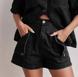Summer Women's Casual Retro Loose Shirt Denim Shorts Set