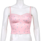 Floral Cute Vest Sleeveless Cropped Top Bustier Ladies Cut Casual shirts Women White Shirts Streetwear Tops Tee