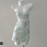Retro Relief D'en Yarn Lace Slings Short Skirts Maids With Thin Green Fresh