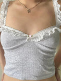 Flower Appliques Ruffle y2k Crop Top Summer 2023 Lace Straps Cute Camis Women Coquette Corset Fairycore Corset