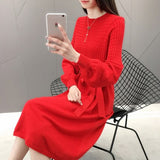 Size Loose Solid Casual O-Neck A-Line Autumn Winter Sweater Dress Female Dress Sweater Bottoming Maternity Spring