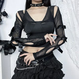 Spring 2024 New Individualized Net Yarn Truncated Bow Tie Hot Girl Blouse Women's Dress-Outfit