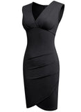 Sexy V-neck Sleeveless Solid Pleated Mini A-line Club