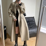 Women's Belted Long Windbreaker Women's Coat Korean Casual Slim