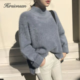 Plush Sweater Women Mohair Cashmere Soft Thicken Ladies Solid Color Pullover Turtleneck Jumper Knitted White