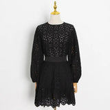 TWOTWINSTYLE Patchwork Lace Two Piece Set For Women Stand Collar Long Sleeve Shirt A Line Skirt Spring Elegant Sets Female