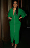 Occassional Zip Up Front Slit Long Dress