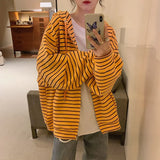 QWEEK Striped Sweatshirt Women Long Sleeve Zip Up Hoodie Korean 2021 Fashion Yellow Top Casual Oversized Streetwear