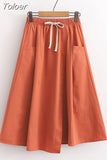 Summer A Line Skirts Women Fashion High Waist Korean Large Pocket With Drawstring Solid Color Casual Chic Skirt