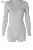 Autumn Solid Bodycon Romper Casual Outfit For Women 2023 Long Sleeve O Neck One Pieces Female Grey Fashion