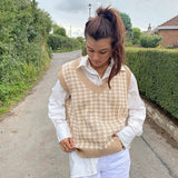 Casual Argyle Women's Vest Knitted Sleeveless Sweater Top For Women 2021 Autumn New V-Neck Pullover Vest Y2k