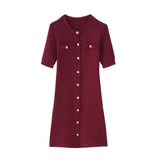 Women's New Fashion Collar Single Buckle Short Sleeves Thin Knit Mini