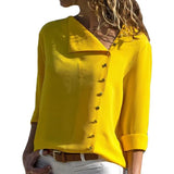 fall new 6 color buttons irregular long sleeve women's Chiffon shirts fashion Tilted collar ladies chiffon