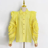 Solid Color Chiffon Perspective Shirt For Women Lepal Long Sleeves Floral Ruffle Shirts Female 2022 Spring