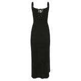 Cloth Forget French Sexy V-Neck Strap Sling Dress High Open Fork And Hip Long One-Step