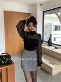 Xixi 2025 Autumn And Winter White Standard English Thousand Birds Ga �苞 High Waist Skirt A Word Short Skirt