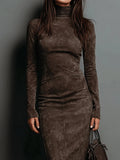 Retro High-Necked Dress In Autumn 2025 Solid Color With Low-Sleeved