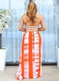 Sexy Halter Sleeveless Striped Print Backless Loose Maxi