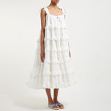 Elegant Sleeveless Women Dress Strapless Off Shoulder Oversized Ruffles Midi Dresses Female Fashion 2020