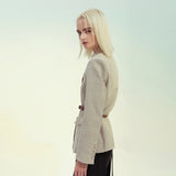 New British Splicing Colliding Color Leather Splicing Back With Small Suit Jacket With Belt