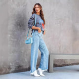 Summer New Washing Water High-Waisted Cowboy Fashion Casual Trousers Female