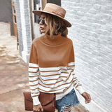 Striped Turtleneck Sweater Women 2021 Fall Long Sleeved Kintted Woman Sweaters Warm Pull Femme Casual Jersey