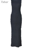 Bubble Textured Sleeveless Long Black Dresses for Women Clothing Spring 2023 Fashion Sexy Bodycon Maxi Dress