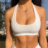 Fashion Sexy Women Halter Sleeveless Off Shoulder Skinny Crop Top Summer 2021 Mini Vest Basic Tees Casual Beach Tank