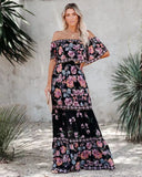 And Summer 2025 New Shoulder-To-Shoulder Red Flower Printing Long
