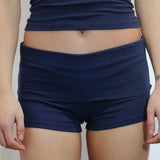 Women's Y2K Elastic Double Fold Low Waist Solid Color/Leopard Print/Striped Summer Streetwear Casual Slim Fit Shorts-Outfit