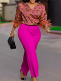 Women's Ebay Printed Long-Sleeved Shirt Temperament Elegant Broad Leg Pants Fashion African
