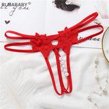 Hollow Out Hot Women Lingerie G-String Double Strap Pearl Massage Underwear Thong Solid Color Low Waist Temptation