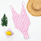 Sexy One Piece Swimsuit Women V-Neck Swimwear Female Striped Print Bodysuit Monokini Backless Bathing Suit Summer