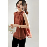 Silk Summer 2023 New Shirt French Style Vest Socialite Temperament Simple Black Sleeveless Blouse-Outfit