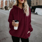 Women Fleece Hoodies 2021 Long Sleeve Hooded Pullover Sweatshirt Autumn Winter Warm Zipper Pocket Fur Coat Plus Size
