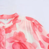 Summer French Commuting Wind Tie Dye Floral Print Collar Long-Sleeved Loose