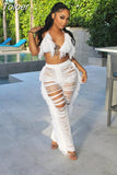 Knitted Cut Out Fringe Pants and Bikini Top 2 Piece Sets Womens Sexy Summer Beach Vacation Outfits 2023