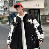 hooded jacket pure cotton cardigan spring and autumn ins baseball uniform men clothing contrasting color pocket jacket kpop-Outfit